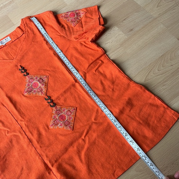 (New) Orange Linen T-Shirt - Tribal Print/Embroidery - Picture 9 of 9
